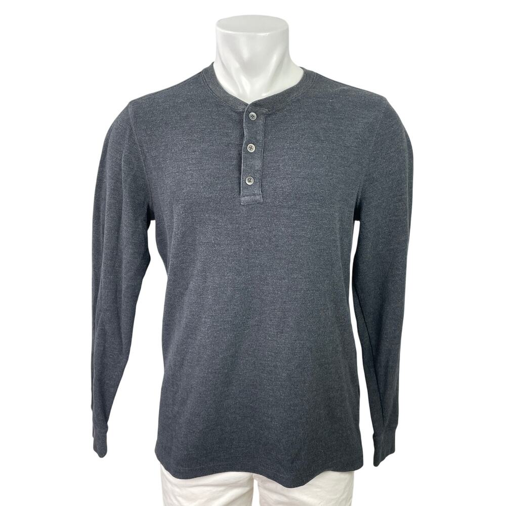 Banana Republic Men's Dark Gray Knit Long Sleeve Henley T Shirt Tee Top Size L